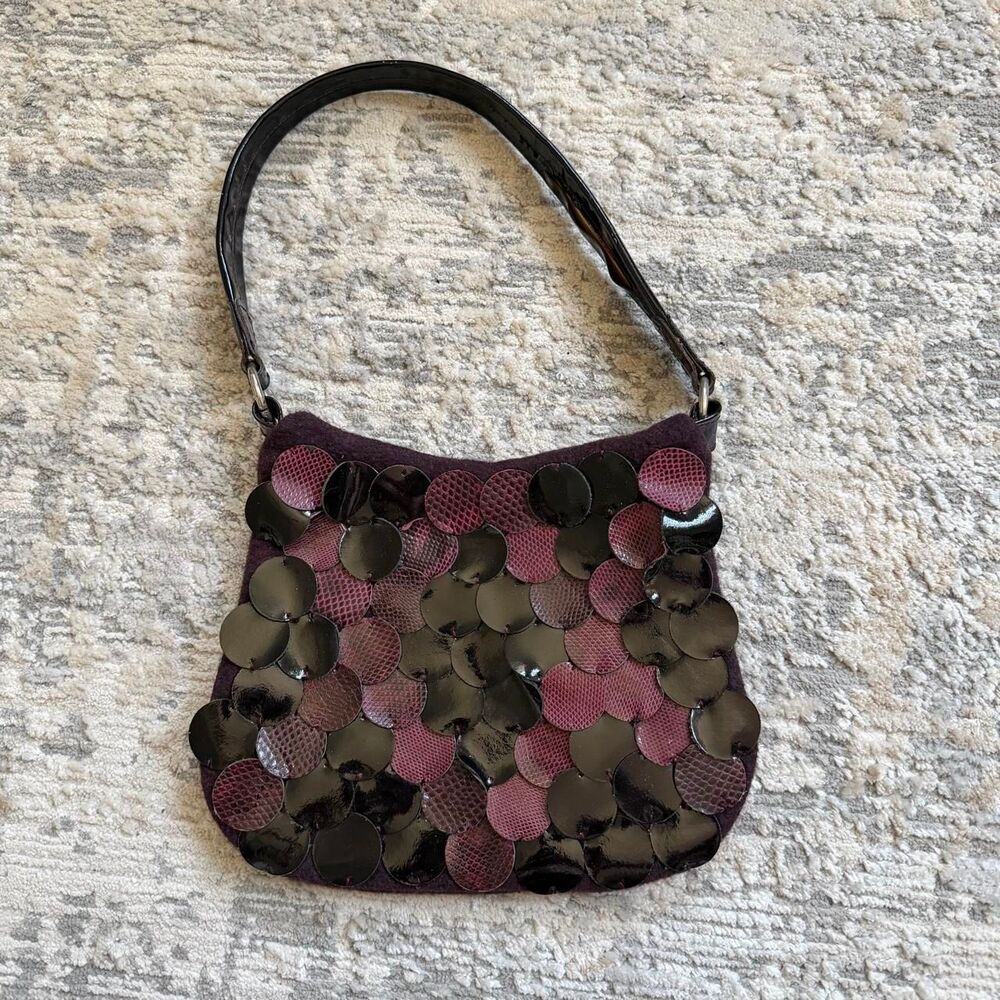 vintage 90s/y2k boho whimsygoth Facondini Accessori Shoulder Bag purple & black